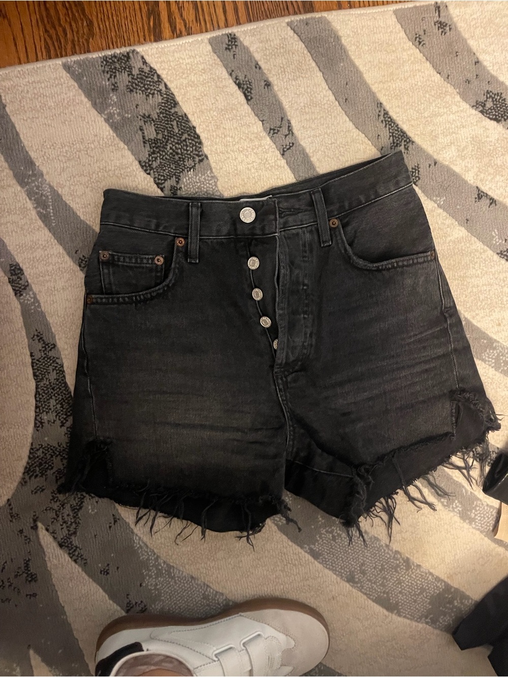 Agolde Black High-Rise Button-Fly Distressed Jean Shorts